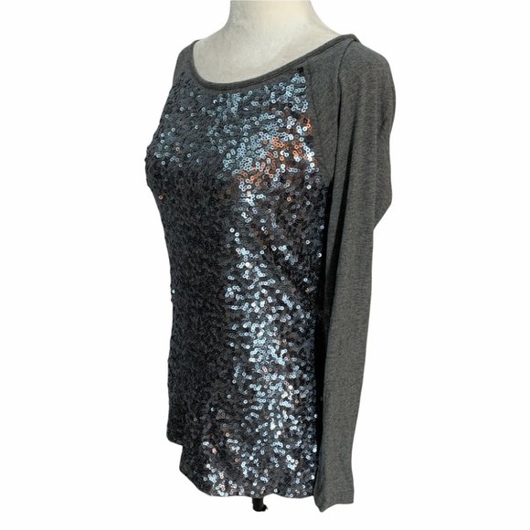 Old Navy🗿Grey Long Sleeve T-Shirt Sequin Bodice Raglan Sleeve Size S - Picture 4 of 9